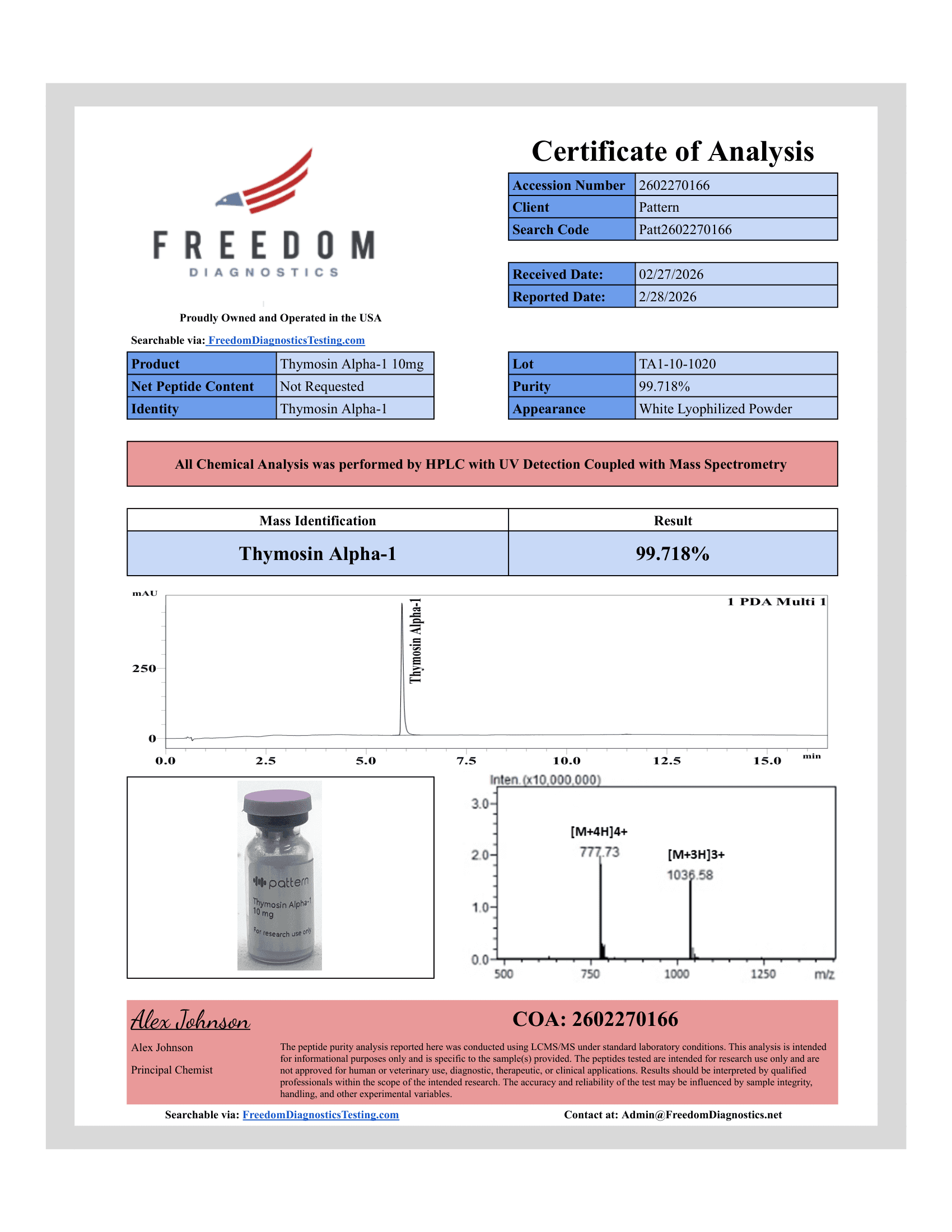 Thymosin Alpha-1 COA preview